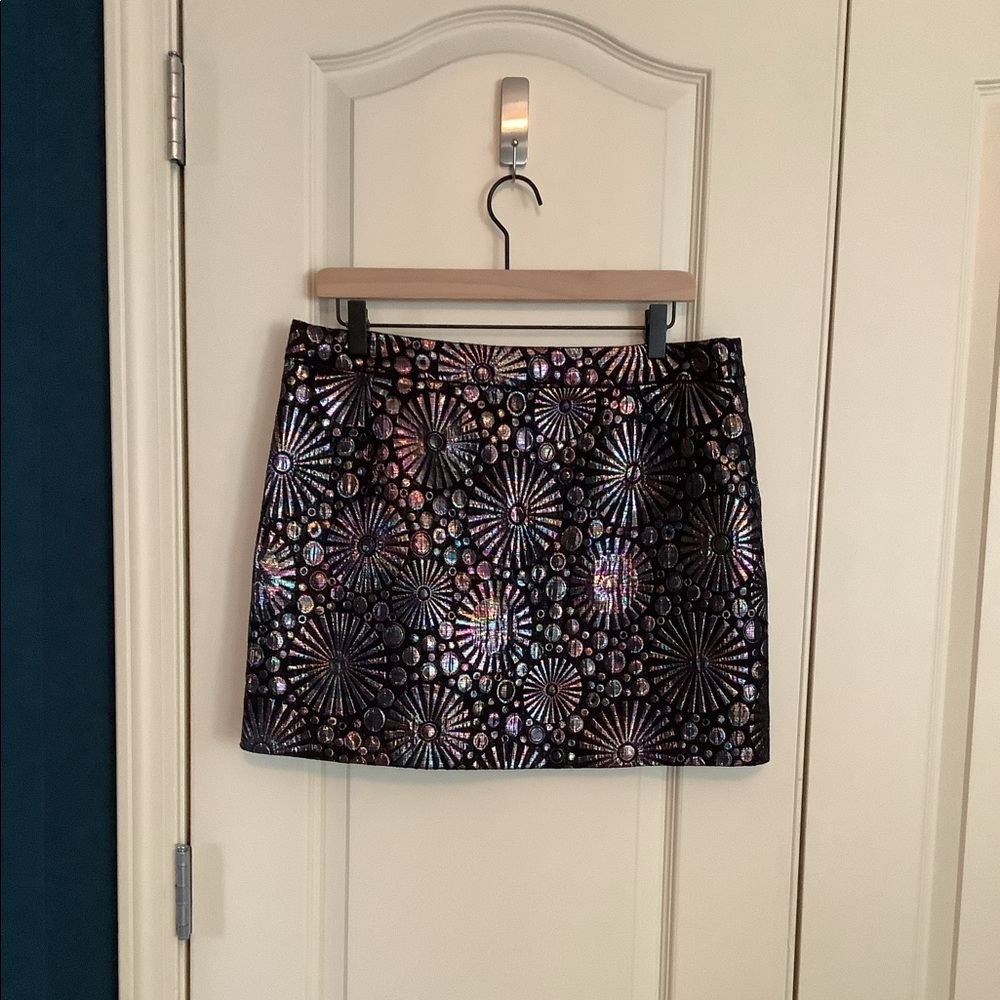 Rebecca Minkoff Reims Skirt Mini Black Metallic Jacquard Size 10